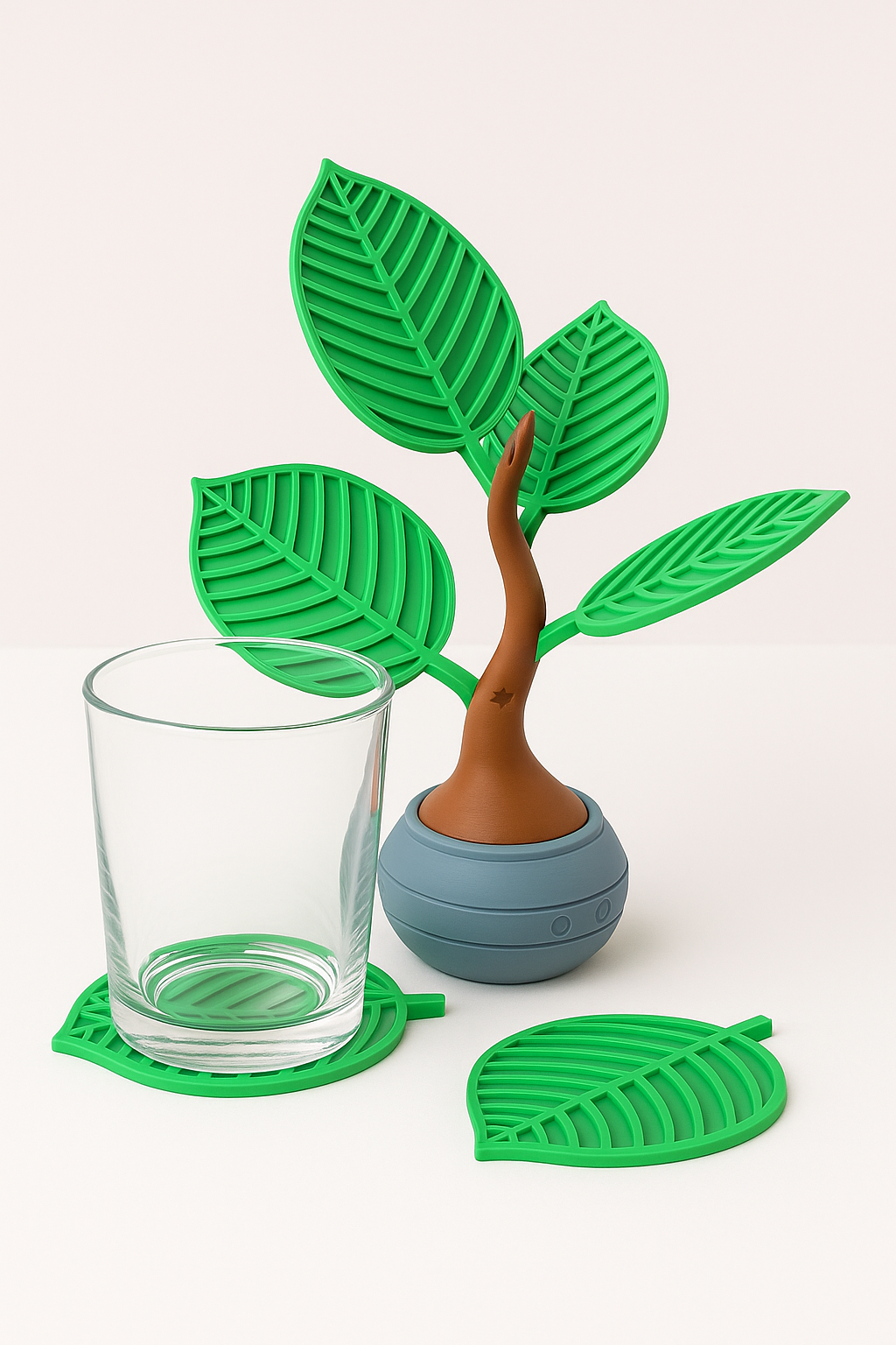 Leaf Drink Coasters with Decorative Plant Holder